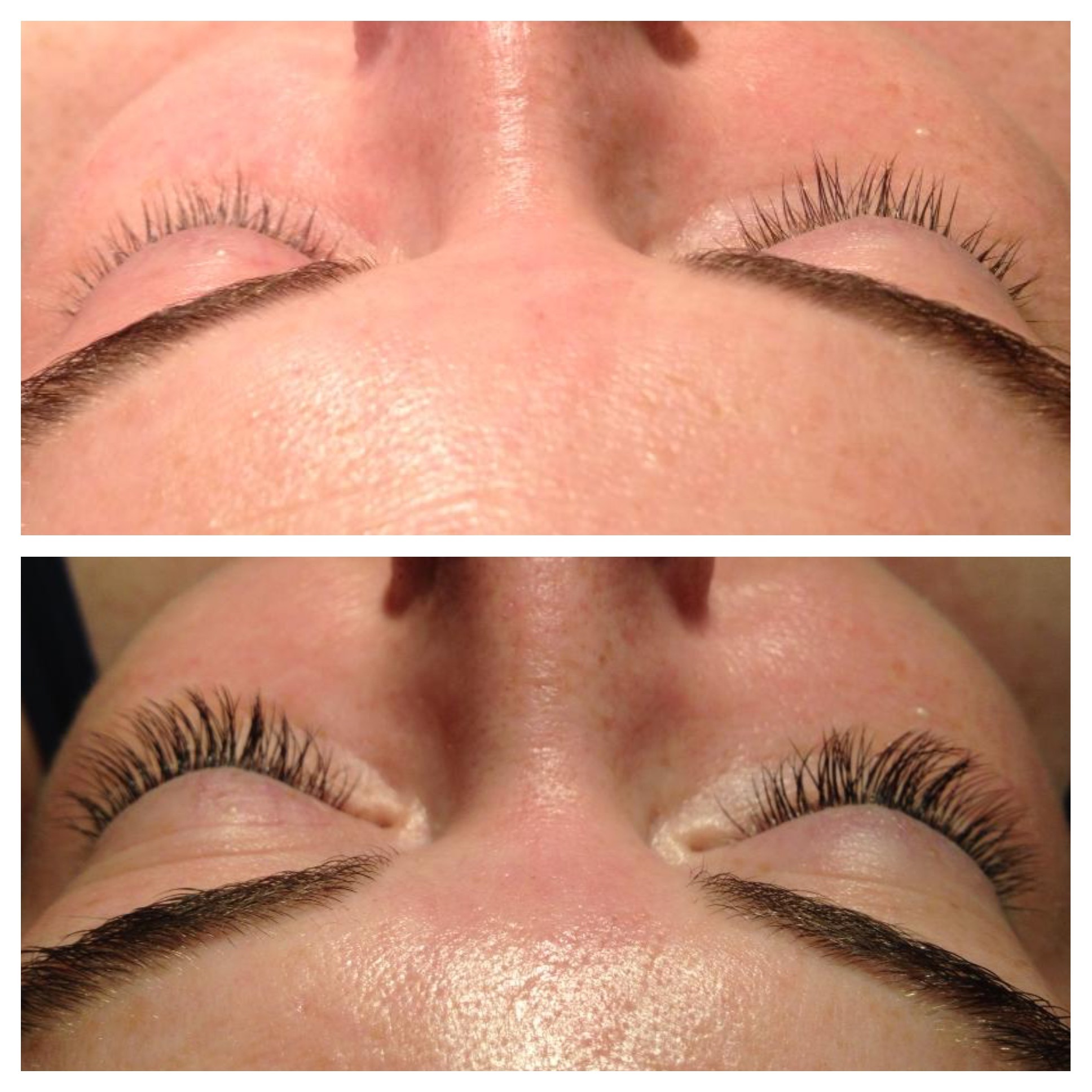 Eyelash extensions before and after application of semi-permanent lashes